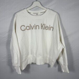Calvin Klein Performance Sweatshirt Womens Large White Logo Crewneck Pullover